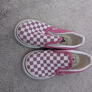 Vans Kids Pink and White Checkered Slip-On Sneakers